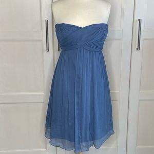 J Crew Blue Silk Chiffon Strapless Dress sz 8